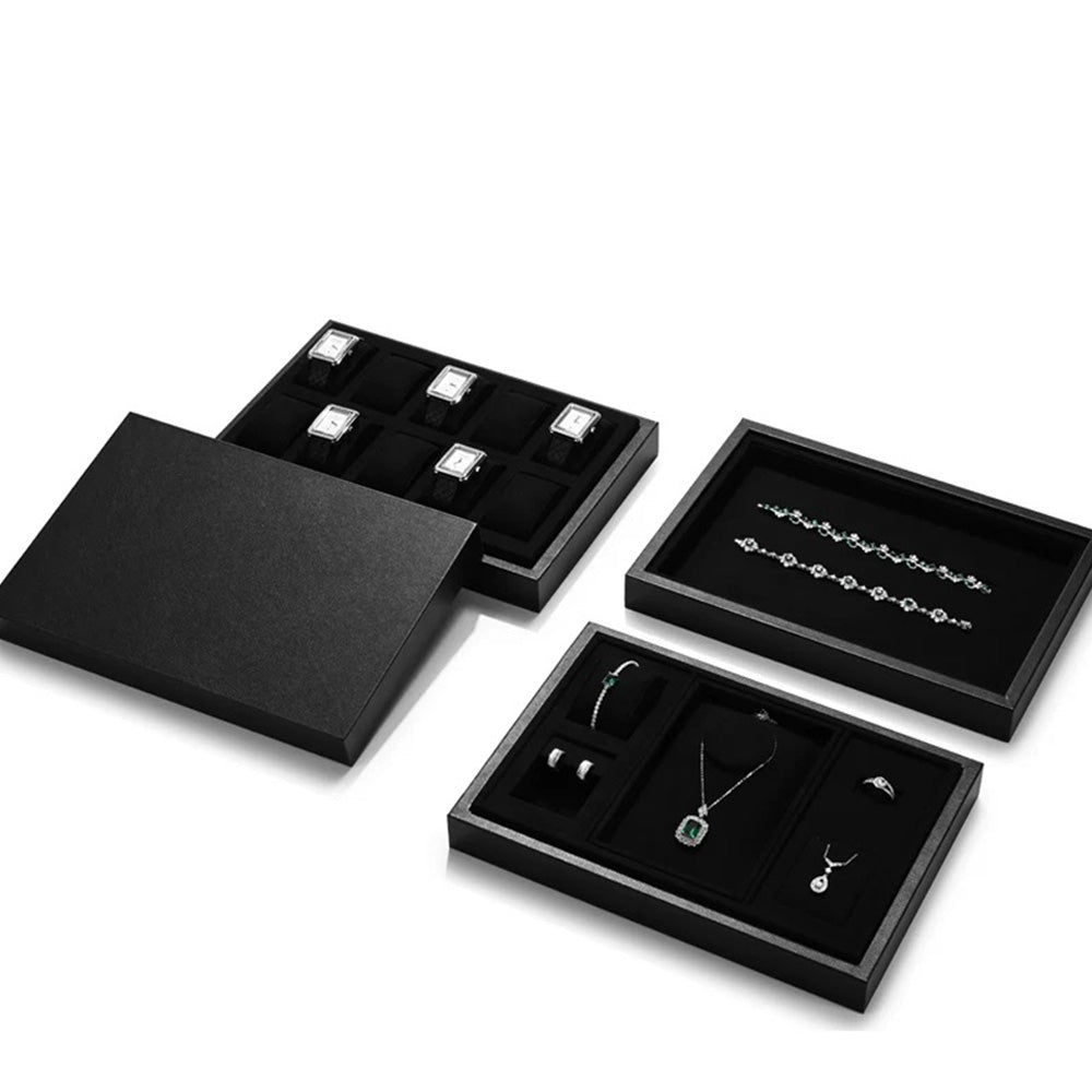 DE-LIANG Elegant Black Necklace Storage Box,Jewelry Organizer Traysl Organizer Display Storage Case for Rings Earring Necklace Bracelet,PU Leather & Microfiber DL2559