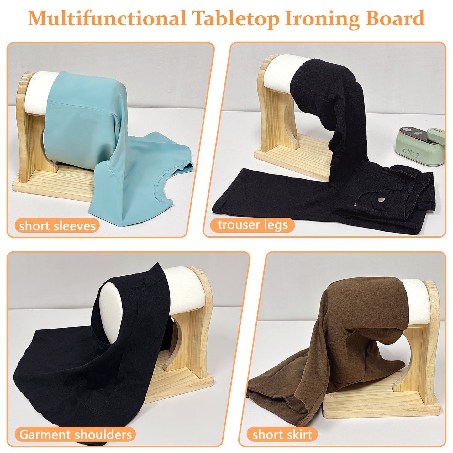 DE-LIANG Shoulder Ironing Board – Sleeve Press with Pine Wood Base & Cotton Cover