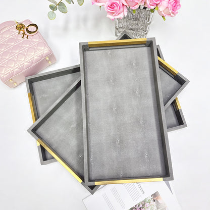 Luxury Handmade Vintage Serving Tray with Handle,Grey Leather Serving Platter,Custom Serving Tray,Jewelry Tray,Modern Decoration For Hotel Elegant Serving Trays