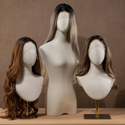 DE-LIANG Linen Mannequin Head Stand for Wigs Hats Scarves Display with Adjustable Base