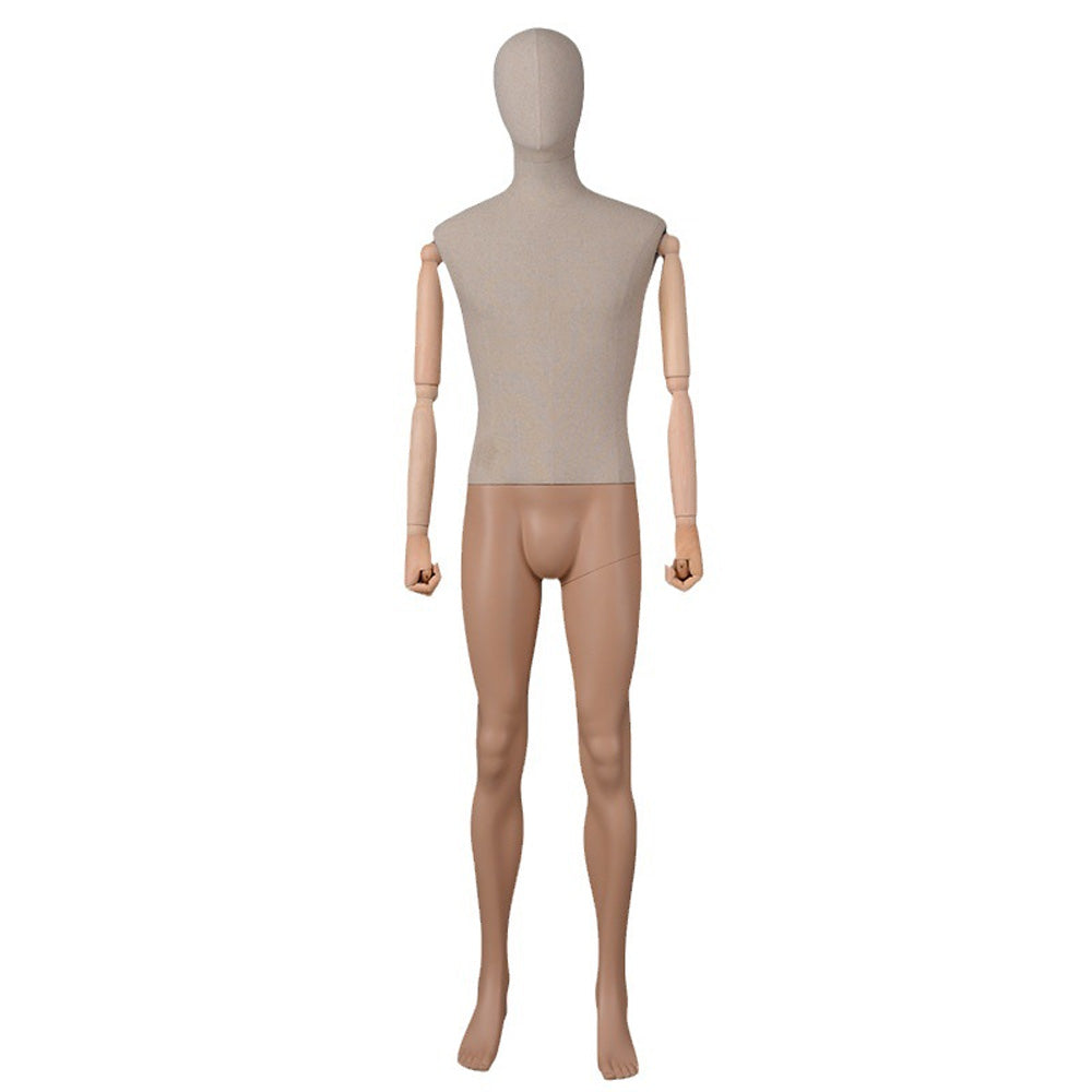 DE-LIANG Male Fabric Full Body Mannequin with Wooden Arms,Adjustable Tailor Dress Form Display Model for Clothing Stores, Suits, Window Fashion Display & Boutique Decoration