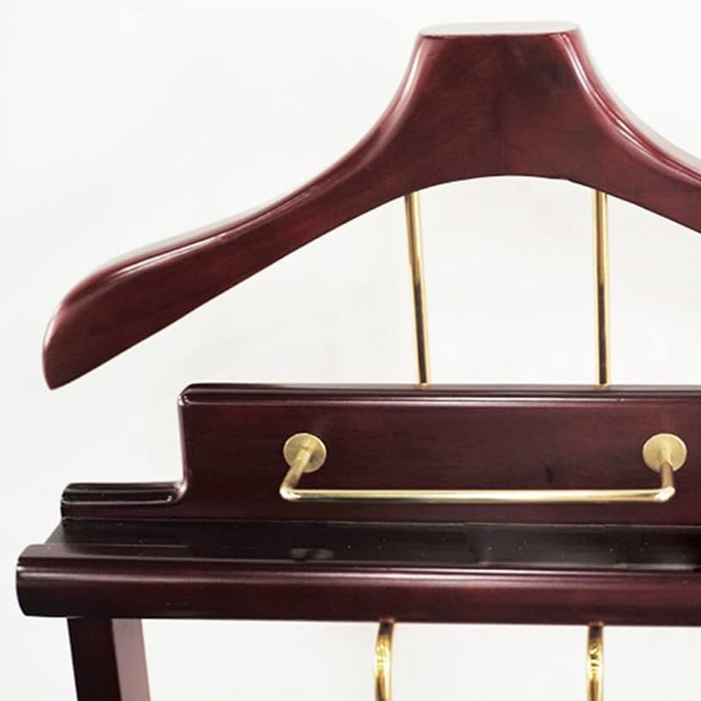 DE-LIANG Solid Wood Suit Valet Stand - Luxury Coat Hanger Rack with Brass Accents