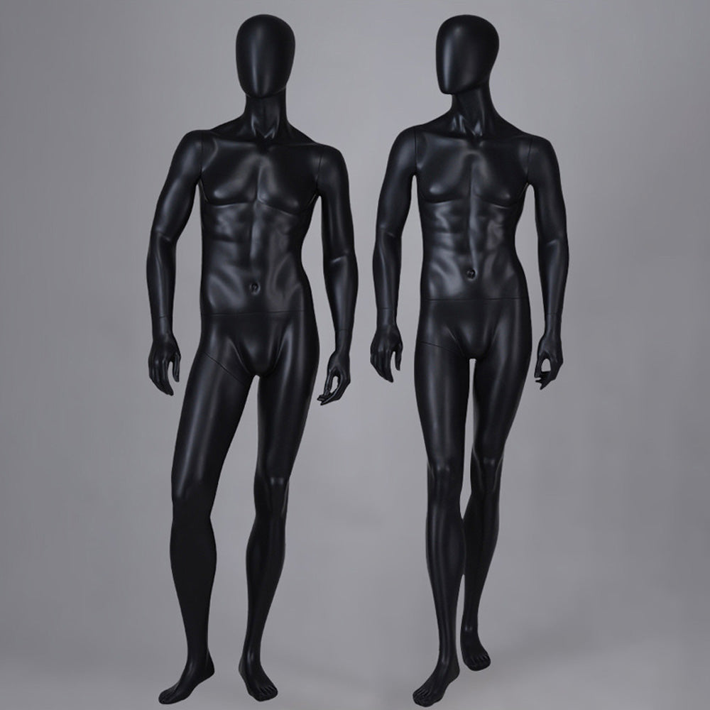 DE-LIANG Matte Black Male Full Body Mannequin Set,Realistic Fiberglass Dress Form Display Model for Clothing Stores, Fashion Boutiques & Window Displays
