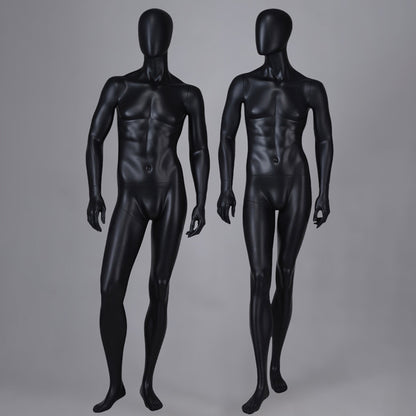 DE-LIANG Matte Black Male Full Body Mannequin Set,Realistic Fiberglass Dress Form Display Model for Clothing Stores, Fashion Boutiques & Window Displays