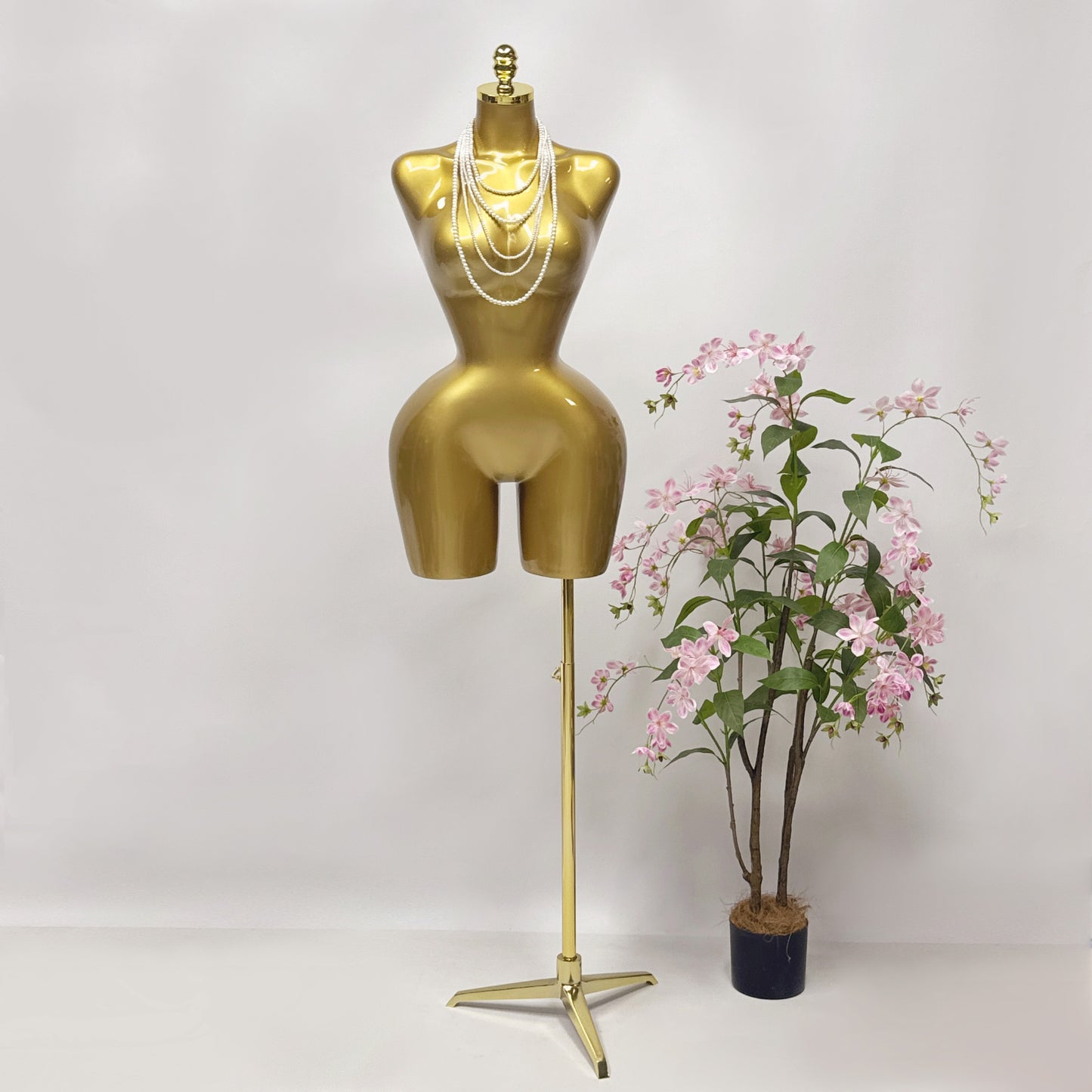 DE-LIANG Female Curvy Half Body Mannequin,Lagre Size Golden Women Dress form Torso With Big Hips and Slim waist,Brazilian Body Mannequin