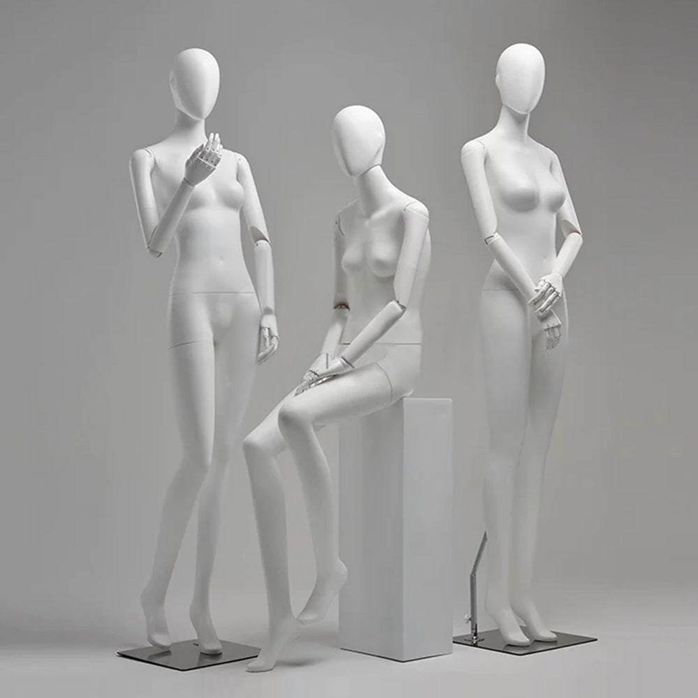 DE-LIANG Matte White Female Full-Body Mannequin, Poseable Joints, Window Display