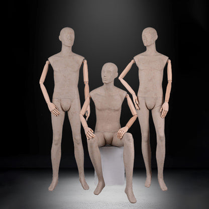 DE-LIANG Male Linen Mannequin with Wooden Arms | Full Body Fabric Display Torso for Clothing Store & Window Display