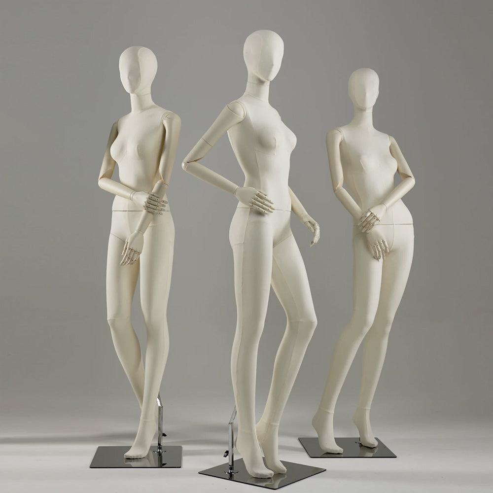 Sculpted Fabric Female Mannequin with Wooden Arms