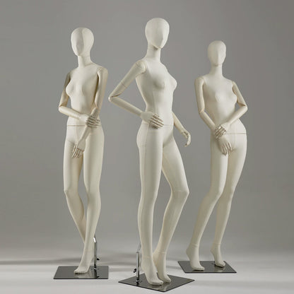 Sculpted Fabric Female Mannequin with Wooden Arms