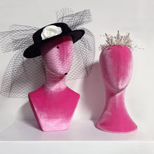 Load image into Gallery viewer, Luxurious Pink Velvet Head Model, Fully Pinnable Cloth Head Mannequin, Head Hat Stand/Display, lace Head Wig Stand, Hat Rack w/ Fabric DLA45-VPK/DLA38-VPK/DLA50-VPK
