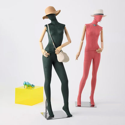 DE-LIANG Suede Female Full Body Mannequin with Wooden Arms,Coloful Fabric Dress Form Display Model for Clothing Stores