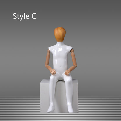 DE-LIANG Glossy White Full Body Childs Mannequin with Wooden Arms & Head for Store Window, Boutique Clothing & Fashion Display