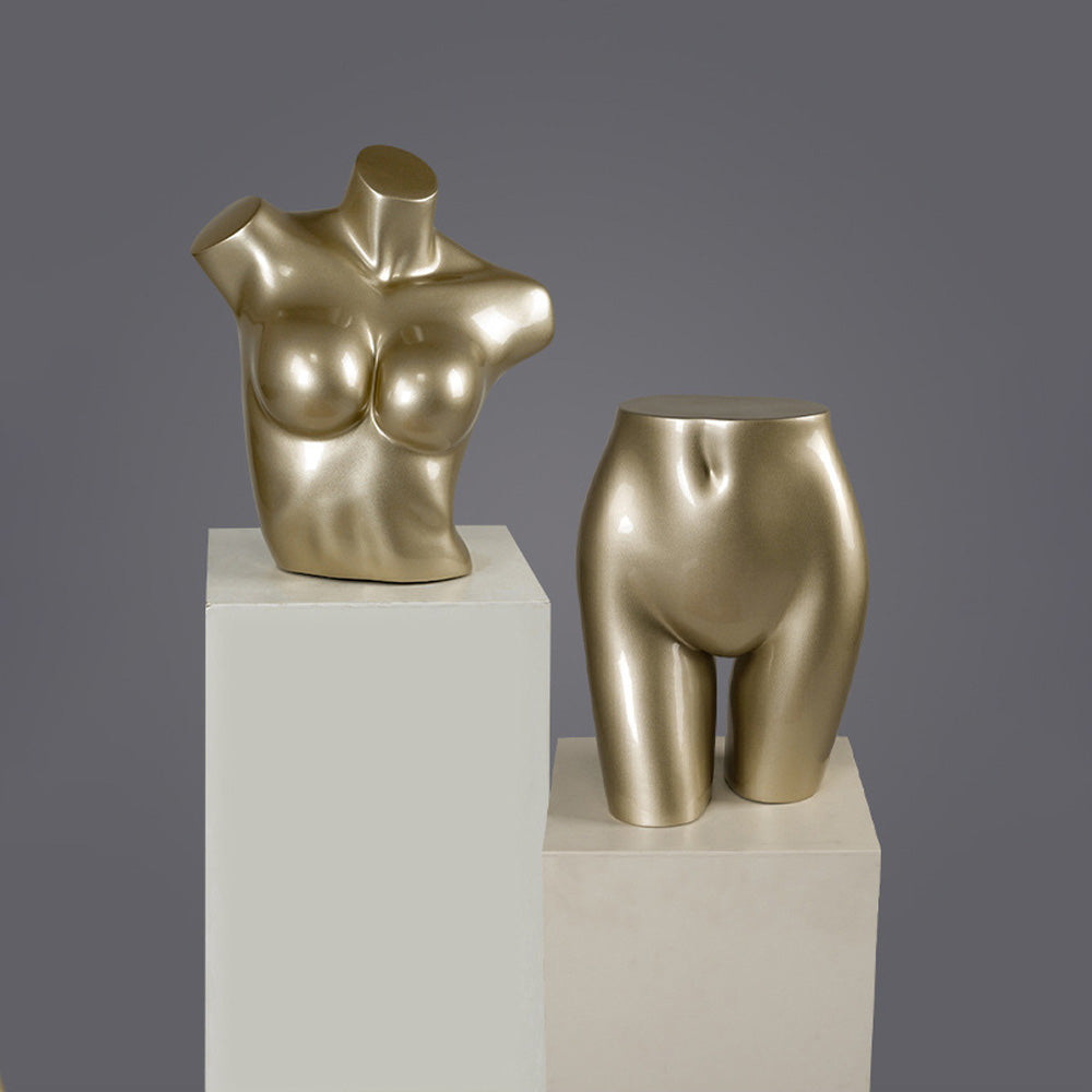 DE-LIANG Glossy Gold Female Full Body & Half Body Mannequin Set,Fiberglass Display Torso for Clothing, Lingerie, Underwear, Dress & Boutique Window Showcase Props