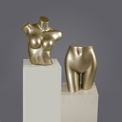 DE-LIANG Glossy Gold Female Full Body & Half Body Mannequin Set,Fiberglass Display Torso for Clothing, Lingerie, Underwear, Dress & Boutique Window Showcase Props