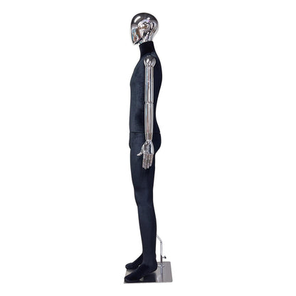 DE-LIANG Black Velvet Male Full Body Mannequin: Silver Arms & Base, Men Display mannequin