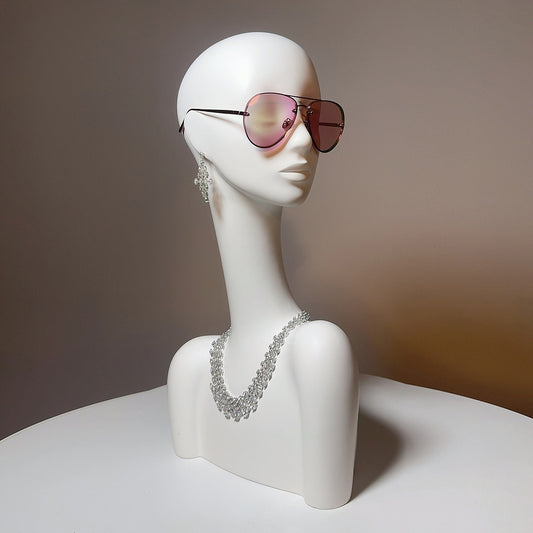 DE-LIANG Support de tête de mannequin de luxe, présentoir de mannequin féminin à long cou blanc mat avec épaule, présentoir de tête de perruque pour présentoir de chapeau/bijoux/lunettes/bagues