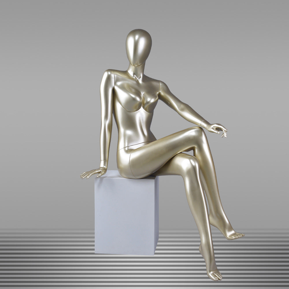 DE-LIANG Glossy Champagne Gold / Black Female Full Body Mannequin Set, Realistic Fiberglass Standing & Sitting Display Models for Clothing Stores, Window Fashion Display, Boutique Dress Form Props