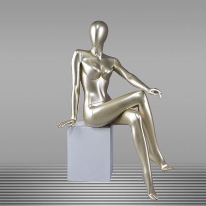 DE-LIANG Glossy Champagne Gold / Black Female Full Body Mannequin Set, Realistic Fiberglass Standing & Sitting Display Models for Clothing Stores, Window Fashion Display, Boutique Dress Form Props