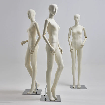 DE-LIANG Luxury Full Body Female Mannequin Set,Fabric Covered Retail Display Mannequins with Arms & Metal Base,Window Display, Boutique Clothing Form, Retail Visual Merchandising