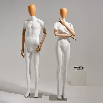 DE-LIANG Female/Male Full Body Mannequin,White Spray Paint Female Mannequins Torso With Wooden Head, Detachable Dress Form for Retail Clothing Shops,Window Display