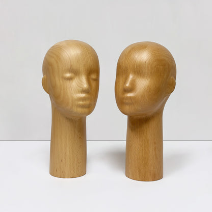 DE-LIANG Wooden Mannequin Head Stand for Hats Wigs & Glasses | Beechwood Display Model