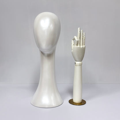 DE-LIANG Pearlescent Mannequin Head & Wooden Hand Display Set for Jewelry, Fashion & Retail