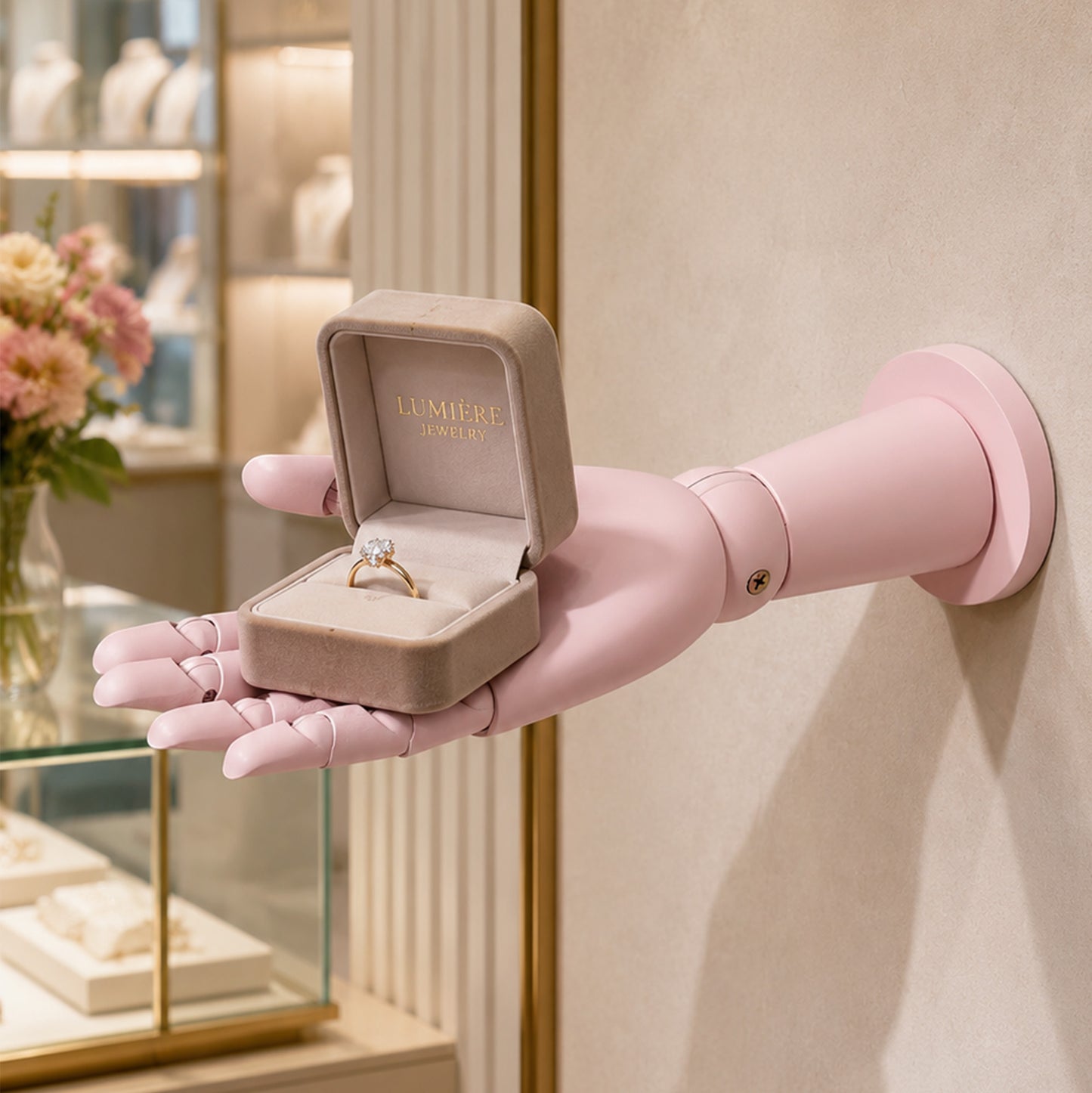 DE-LIANG Wall Mount Mannequin Hand, Mechanical Wood Jewelry Display Stand for Boutiques
