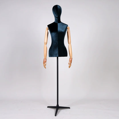 Half Body Velvet Display Mannequin Torso Female, Velvet Fabric Display Dress form Model for Boutique Display,Manikin Torso with Flexible Arm