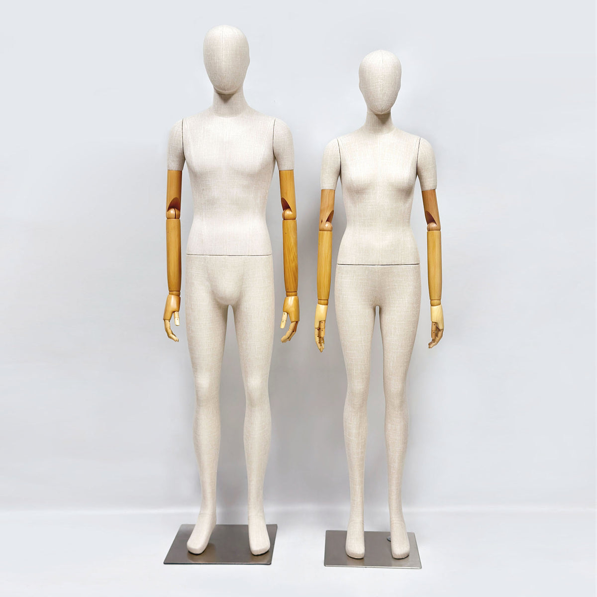 Bamboo linen full body female mannequin with adjustable wooden arms