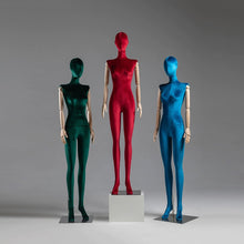 Load image into Gallery viewer, Female Full Body Mannequin In Stand,Colorful Velvet Fabric Display Dress form Model for Boutique Display, Manikin Torso with Wooden Arm DL0063
