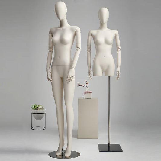 DE-LIANG - Torso de maniquí femenino de lujo de medio cuerpo o cuerpo completo: modelo de busto beige premium para exhibición de pelucas y ropa, cabeza de maniquí profesional para accesorios de boutique.