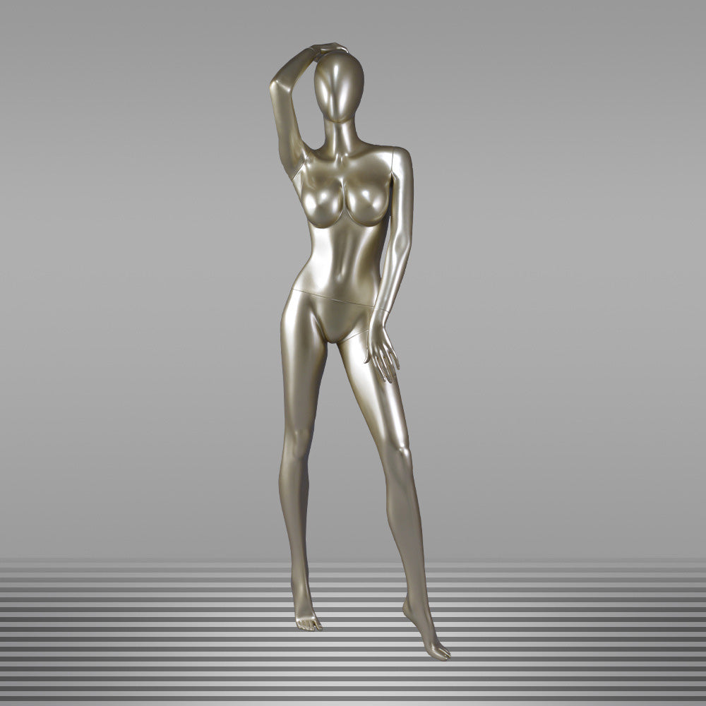 DE-LIANG Glossy Champagne Gold / Black Female Full Body Mannequin Set, Realistic Fiberglass Standing & Sitting Display Models for Clothing Stores, Window Fashion Display, Boutique Dress Form Props