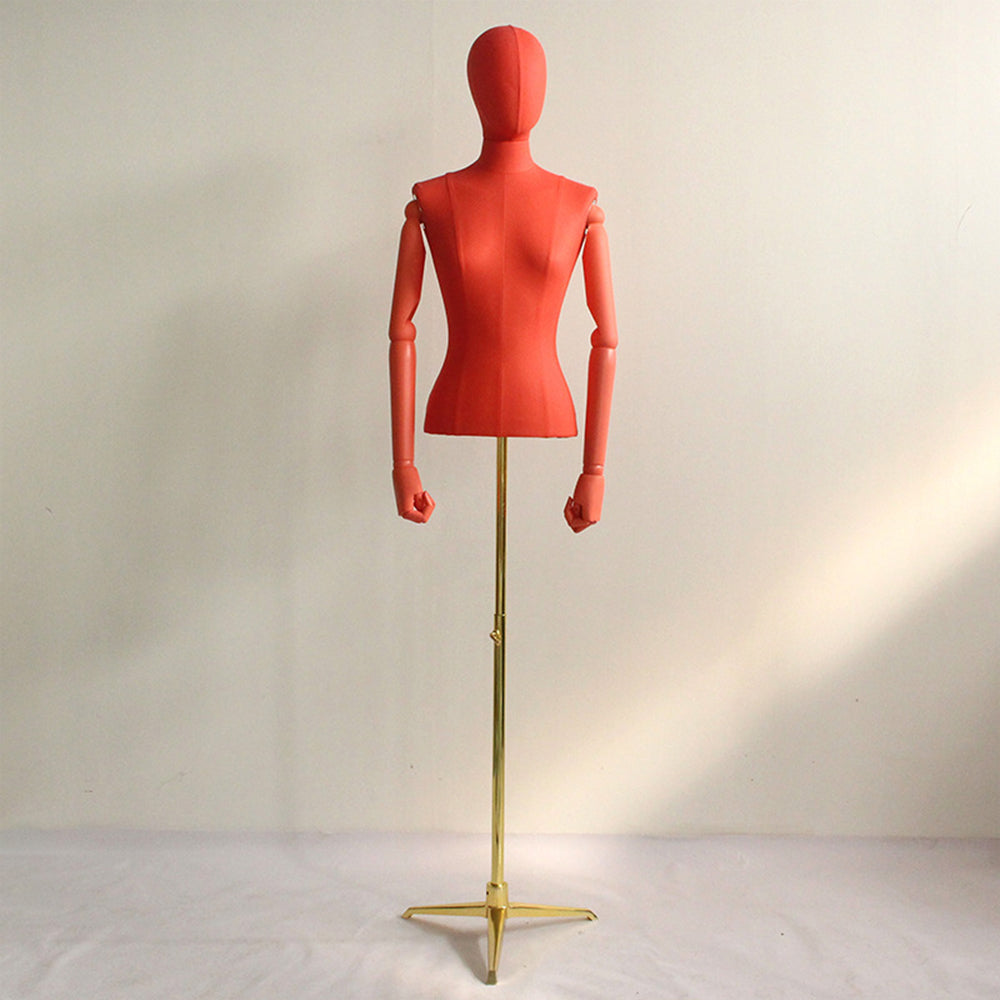 DE-LIANG Leather Female Half Body Mannequin with Arms & Gold Base – Luxury Dress Form Torso, Fiberglass Display Model for Boutique Clothing, Jewelry & Fashion Window Display