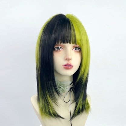 Green Mix Black Human Wig, Lace Front Wig Natural Straight Layered Cut Black Wigs for Women Cosplay Wig Drag Queen Wig Chemo Wig Marley, De-Liang Dress Forms