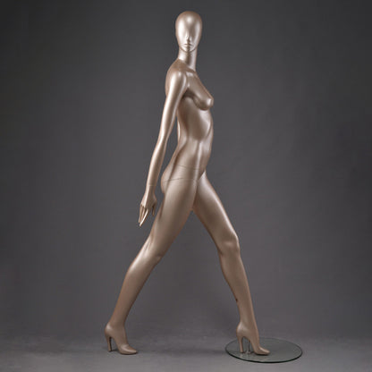 DE-LIANG Glossy Champagne Full Body Female Mannequins with Facial Features– Luxury Fiberglass Dress Form Display Dummy for Boutique Window, Clothing Store & Fashion Showcase