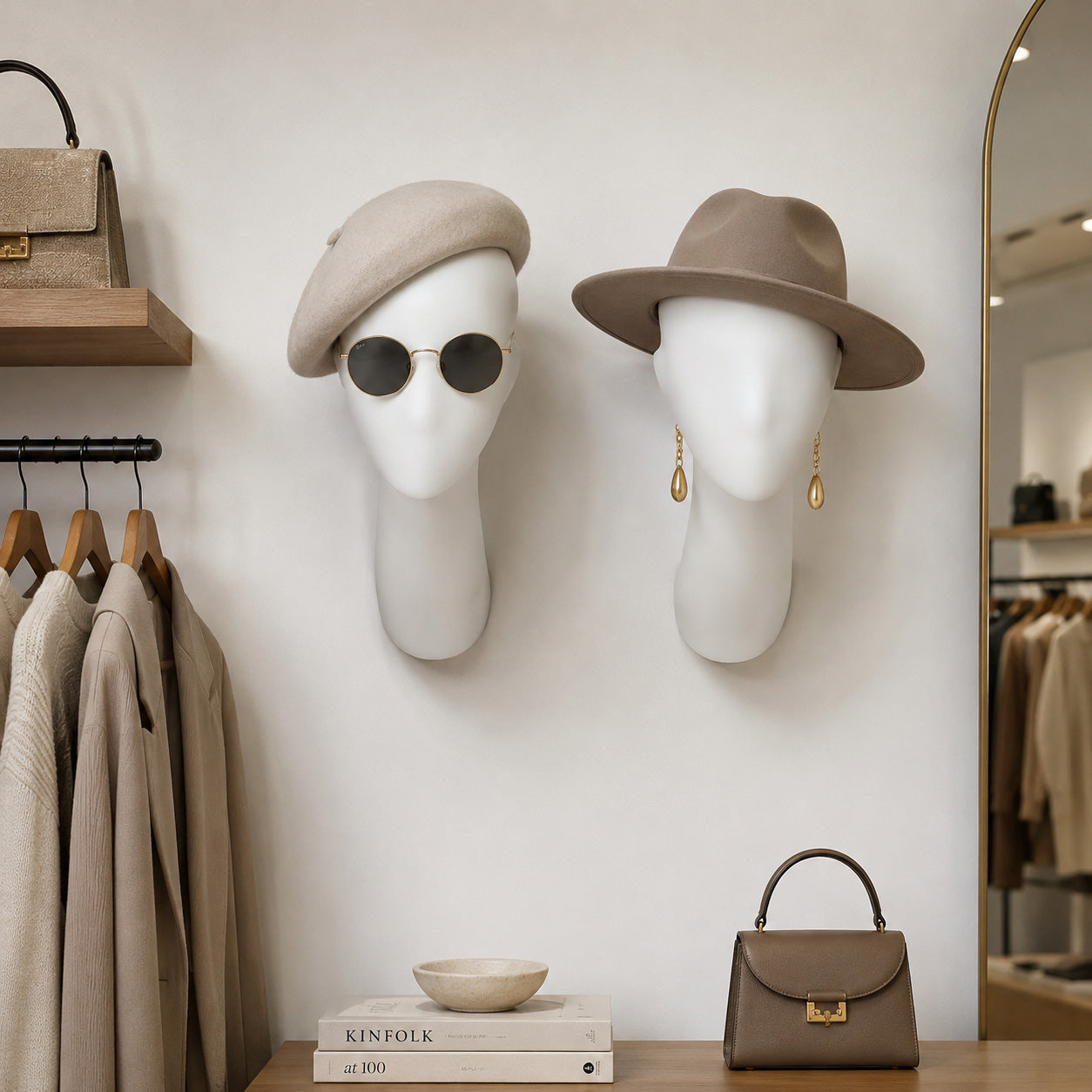 DE-LIANG Female Wall-Mounted Mannequin Head with Long Neck for Wig, Hat & Retail Display