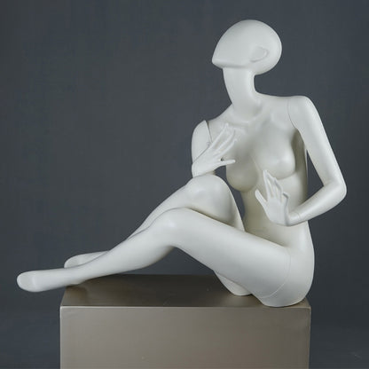 DE-LIANG Female Full Body Mannequin | Matte White Fiberglass Realistic Dress Form Display | Elegant Standing & Sitting Window Display Model for Clothing Stores, Boutiques & Fashion Exhibitions