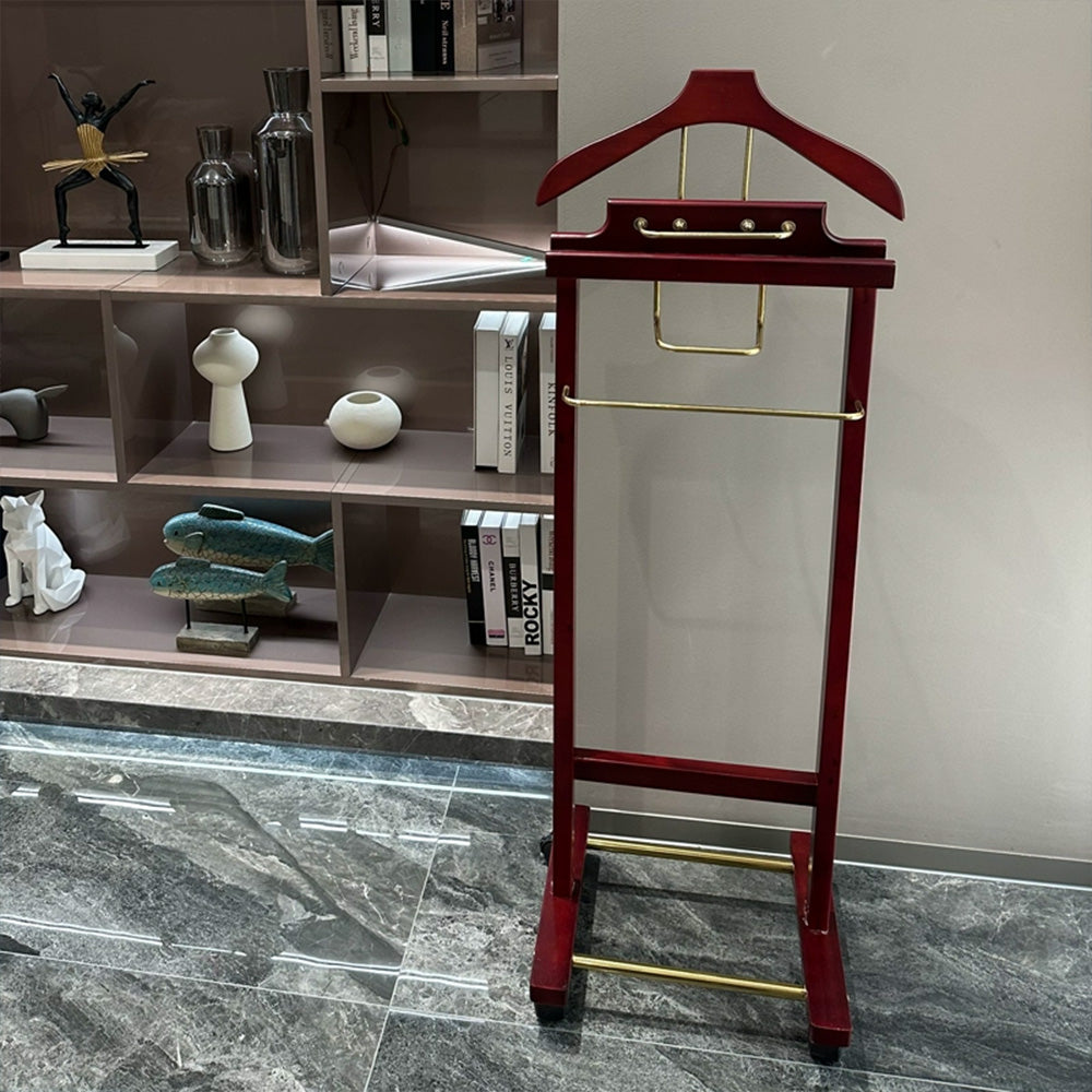 solid wood suit valet stand front view