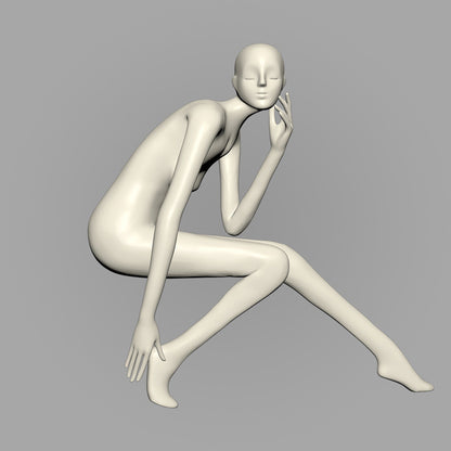 DE-LIANG Female Face Full Body Mannequins,White Color Display Fiberglass Dress Form with Torso Display, Modern Posing Mannequin for Fashion Boutiques & Window Displays DL0215