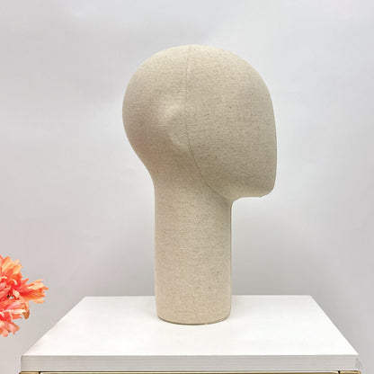 Tête de mannequin DLH1908, mannequin de tête, tête de mannequin en tissu de lin gris pour chapeau, perruque, casque, lunettes de soleil, présentoir pour casque, modèle de boucle d'oreille