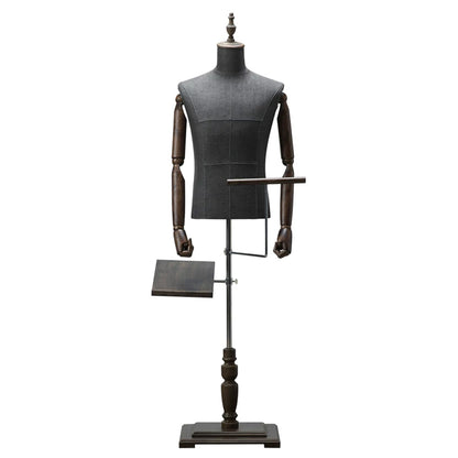 DE-LIANG Male Half Body Mannequin | Poseable Wood Arms Suit Display Dress Form