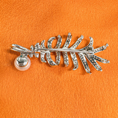 Handmade feather pearl brooch, women's brooches pins, jewelry ring, mother's day gifts, dress accessories,silver feathers broaches crafts DE-LIANG