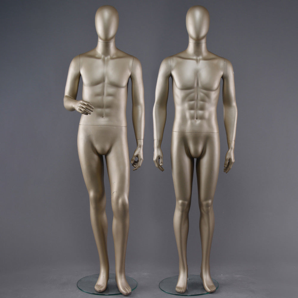 DE-LIANG Male Full Body Mannequin,Metallic Gold Realistic Fiberglass Display Model for Clothing, Suits & Window Showcase,Adjustable Standing Mannequin for Fashion Stores & Exhibitions