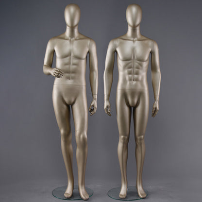 DE-LIANG Male Full Body Mannequin,Metallic Gold Realistic Fiberglass Display Model for Clothing, Suits & Window Showcase,Adjustable Standing Mannequin for Fashion Stores & Exhibitions
