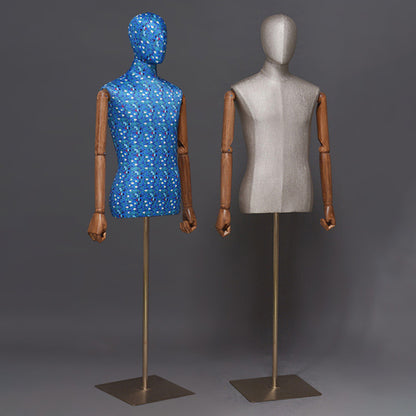 DE-LIANG Men Half Body Mannequin Torso,Fabric Display Dress Form For Clothing Store Display,Maniquin Body Dummy Prop,Adult Male Model with Wooden Base
