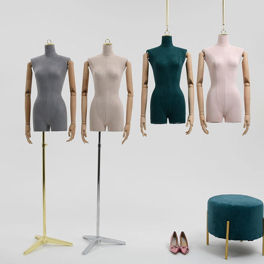 DE-LIANG Hanging Display Mannequin Half Body Form,Suede Fabric Dress Form,Manikin Model for Wedding Display,Women Form with Gold Hook