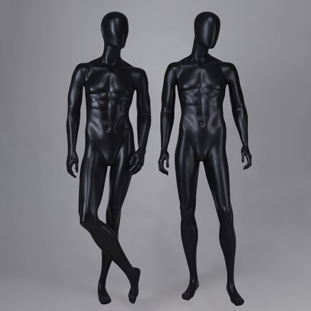 DE-LIANG Matte Black Male Full Body Mannequin Set,Realistic Fiberglass Dress Form Display Model for Clothing Stores, Fashion Boutiques & Window Displays