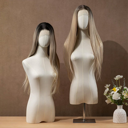DE-LIANG Linen Mannequin Head Stand for Wigs Hats Scarves Display with Adjustable Base