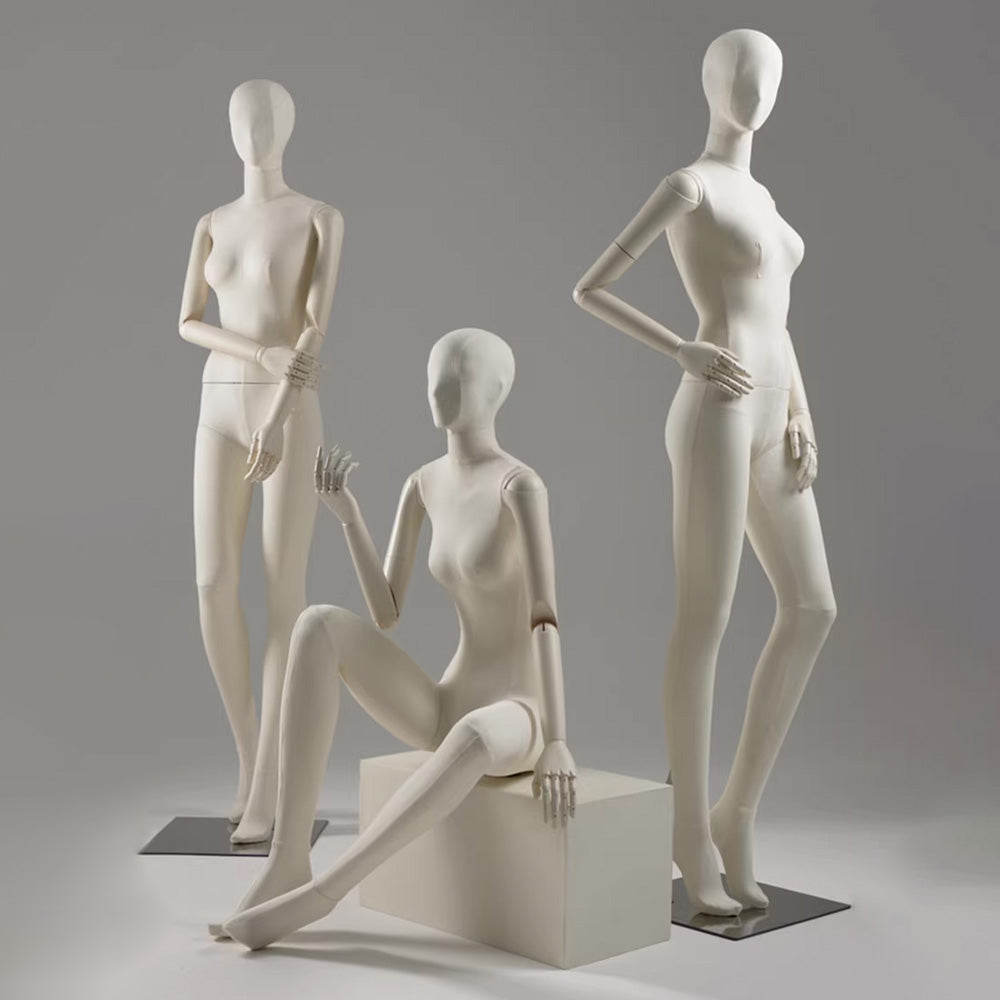 DE-LIANG Sculpted Fabric Female Mannequin with Wooden Arms