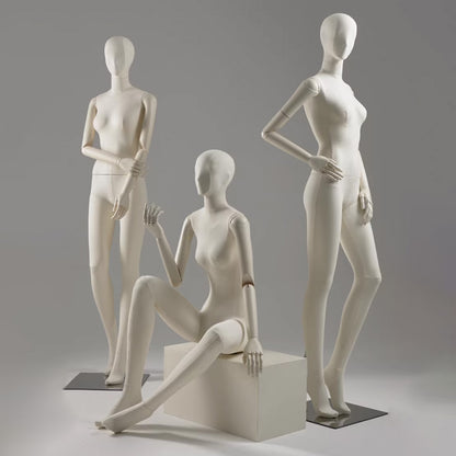 DE-LIANG Sculpted Fabric Female Mannequin with Wooden Arms